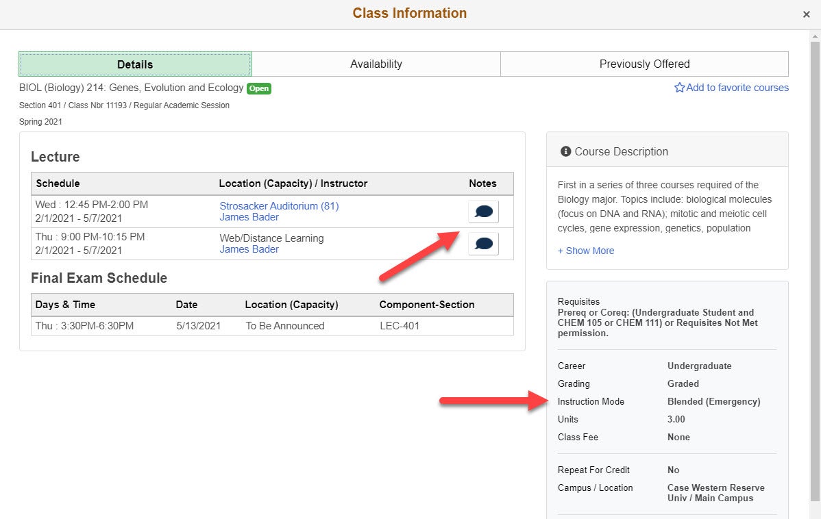 Instruction Mode University Registrar Case Western Reserve University